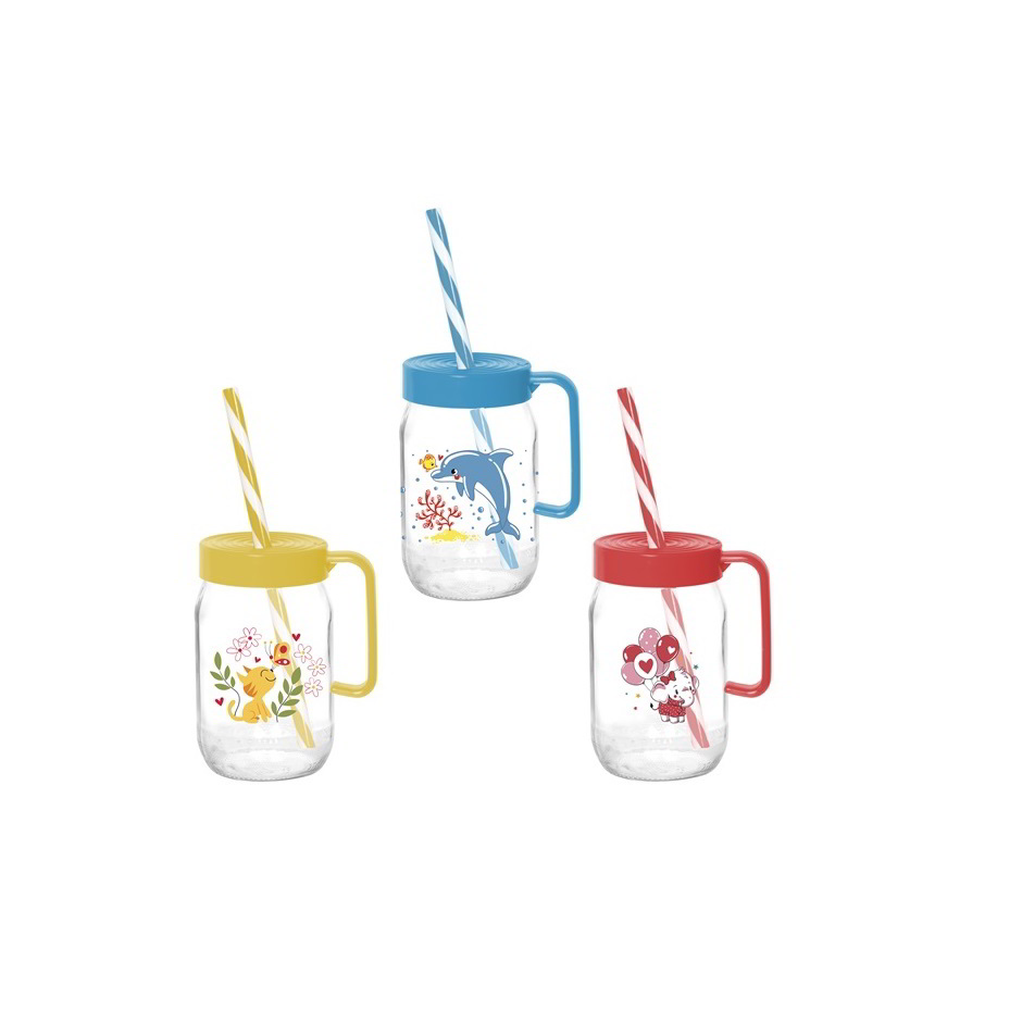 Iris Műanyag gyerek bögre szívószállal 370ml - Delfin/cica/elefánt minta (111761-302)-0